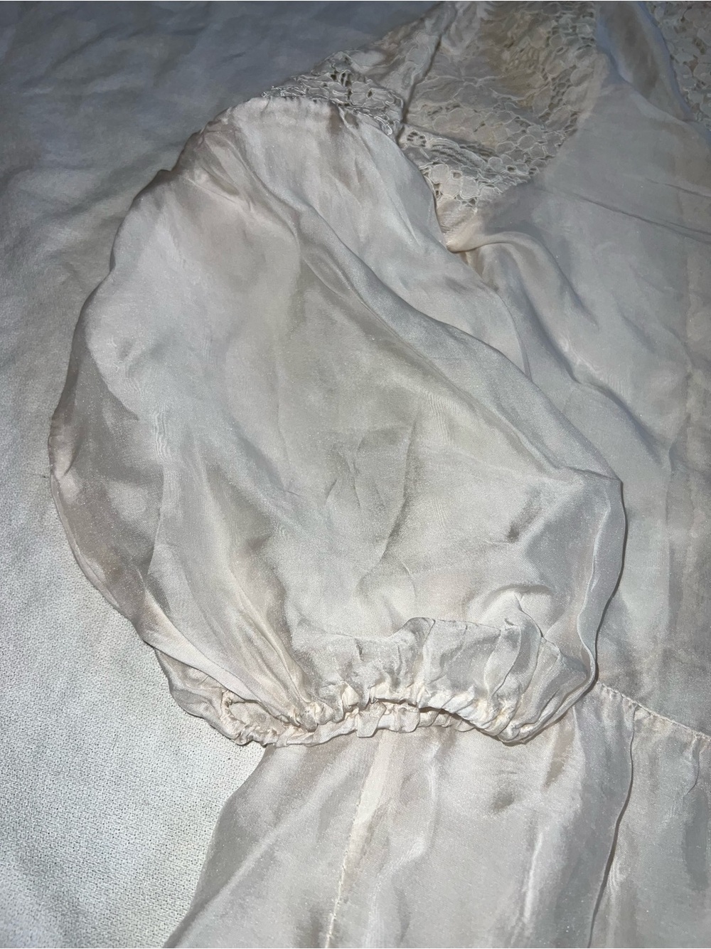 Off White Silk Lace Peasant Blouse - Women's Elegant V-Neck Top - Picture 4 of 15